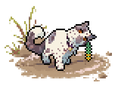 A cat sprite wearing a collar and a gorse accessory