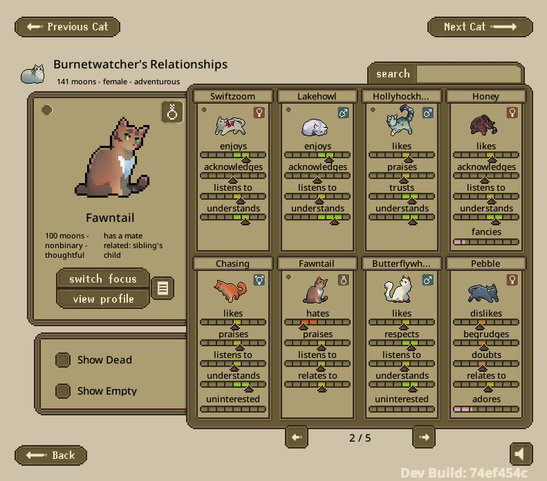A screenshot of the relationships page with improved graphics.