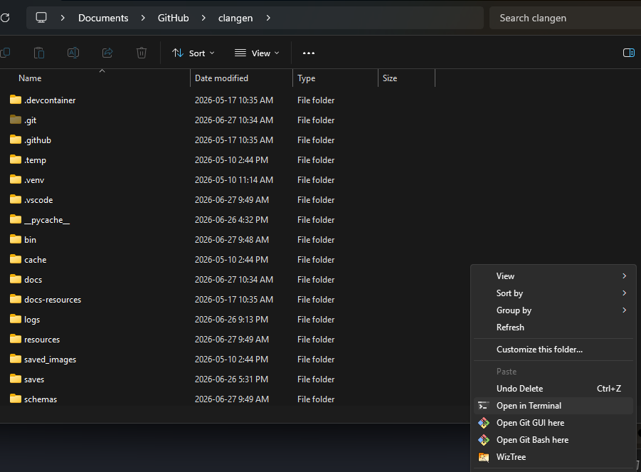 right clicking file explorer to "open with terminal"